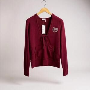 Urban Outfitters Deep-V Ruffle Hem Hoodie Sweatshirt - Size M - NWT!